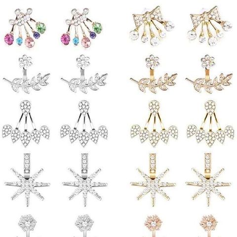 Ear Jacket Earrings For Women Hollow Lotus Flower Geometric Butterfly Star Moon Alloy Rhinestone Faux Artificial Pearl