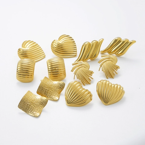 Pendientes De Acero Inoxidable Con Baño De Oro De 18 Quilates Textura Irregular Corazón Geométrico Estrella De Mar