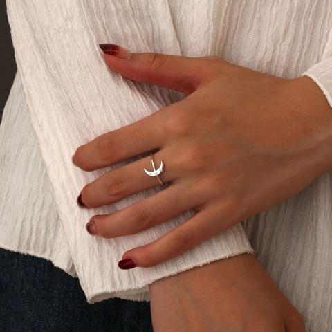 925 Sterling Silver Moon Star Ring For Women Elegant Rhinestone Inlaid Crescent Jewelry Fashion Finger Ring Gift
