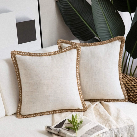 Nordic Solid Color Linen Decorative Pillow Cover Jute Braided Fringed Edges Simple Comfortable Sofa Cushion Case