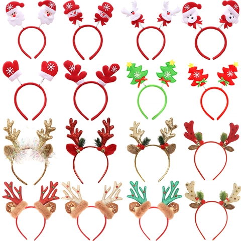 Christmas Headband Reindeer Antler Santa Snowman Elf Hat Sequins Plush Party Hair Accessories Kids Adults Performance
