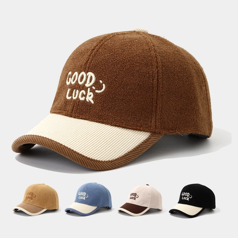 Cappello Da Baseball Bambini Pile Di Lana E Visiera In Velluto A Coste Ricamo Good Luck Caldo Autunno Inverno Per Ragazzi