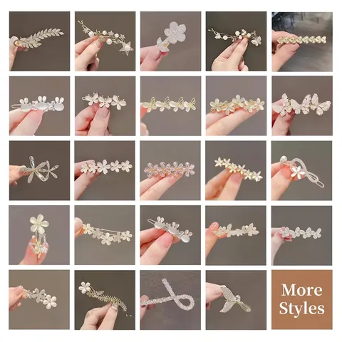 Elegant Butterfly Flower Rhinestone Cat Eye Stone Artificial Pearl Alloy Hair Clips For Women Daily Side Clip Jewelry