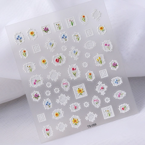 Pegatinas De Uñas En Relieve 5D Diseño De Encaje Floral Estereoscópico 3D Impermeables Calcomanías Manicura Estilo Francés