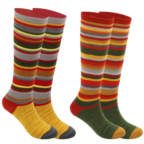 Vintage Harajuku Style Colorful Horizontal Striped Knee High Socks For Women Retro Cotton Blend Long Calf Socks For Christmas Party