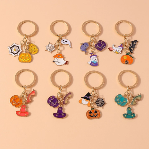 Portachiavi Halloween Cartone Animato Smalto Lega Metallo Zucca Fantasma Pipistrello Ragno Ciondolo Accessorio Regalo Festa