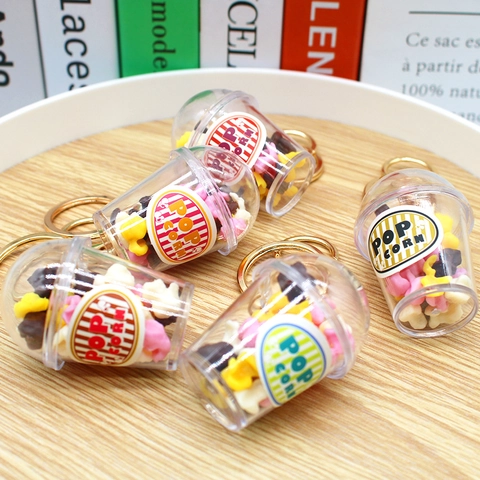 Simulation Mini Popcorn Cup Schlüsselanhänger Kreatives Essen Spiel Plastik Metall Anhänger Für Tasche Rucksack Ornament