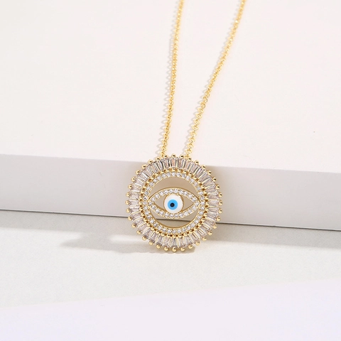 Collier Pendentif Œil Maléfique Laiton Plaqué Or Zircone Cubique Émail Bijoux Hypoallergéniques Tendance Pour Femmes