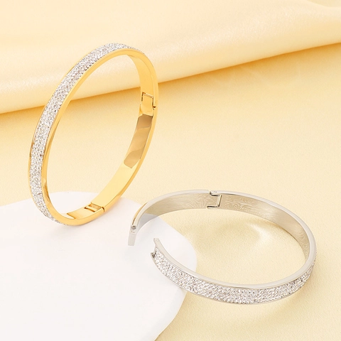 Brazalete De Lujo Con Pedrería Para Mujer Acero Inoxidable Pavé Fila Diamante Joyería Elegante Accesorio Moda Regalo