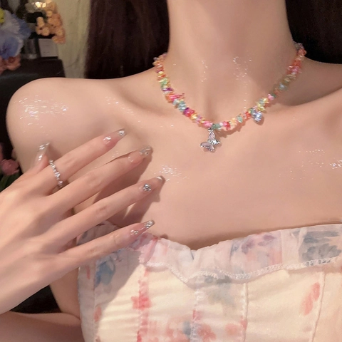 Collier Künstliche Perles Colorées Cristal Agate Imitation Künstliche Perle Choker Doux Pendentif Style INS Bijoux Pour Femmes Accessoire