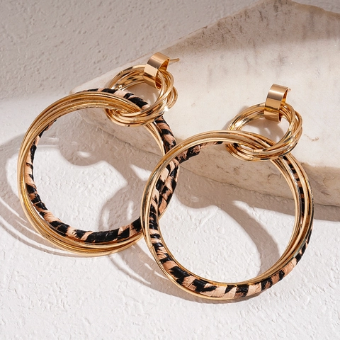Ohrringe Mit Leopardenmuster Mehrlagige Geometrische Creolen Mit Leder Und 925 Sterling Silber Ohrstecker Vintage Gold