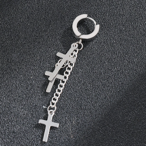 Hoop Earrings With Cross Pendants And Chain Tassel Stainless Steel Punk Gothic Hip Hop Jewelry For Unisex