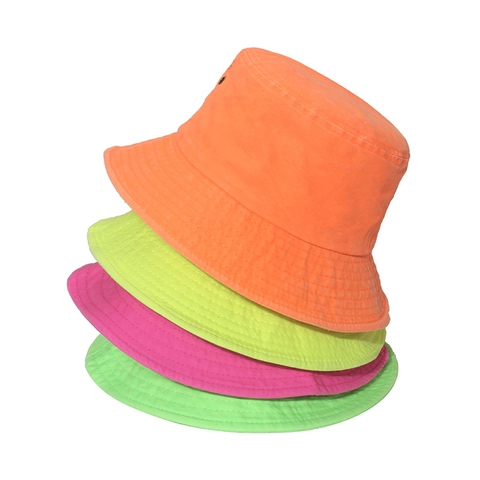 Sombrero Bucket 100% Algodón Transpirable Ojales Protección Solar Color Fluorescente Sólido Minimalista Retro Unisex Adulto