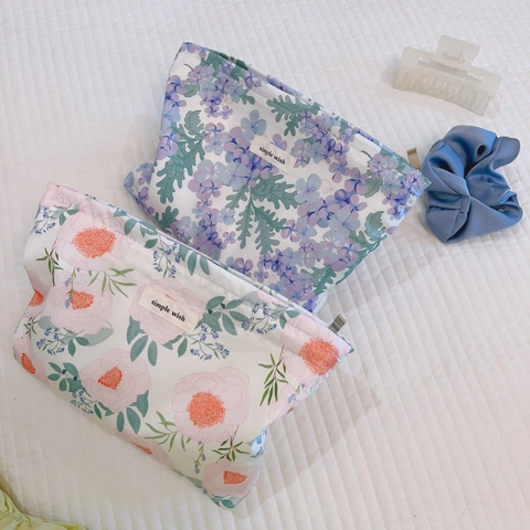 Borsa Da Trucco In Cotone Con Stampa Floreale Grande Capacità Organizzatore Cosmetici Viaggio Pochette Stile Pastorale Donne