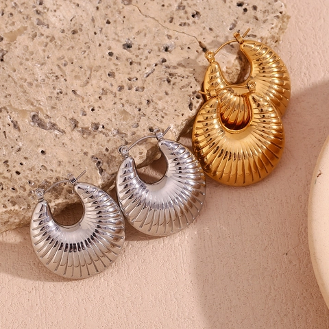 Dicke Creolen 18K Vergoldeter Edelstahl Croissant Gerippt Hohl Mode Schmuck Für Damen