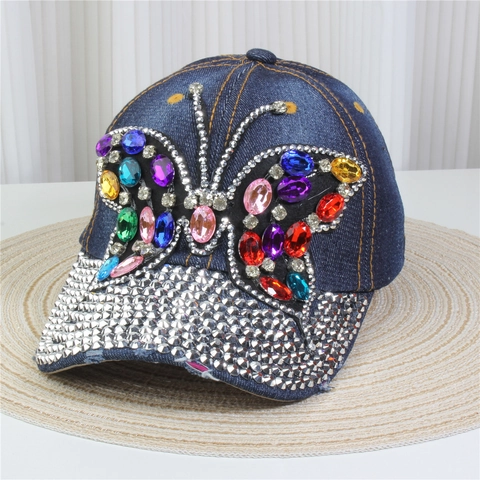 Casquette De Baseball En Jean Pour Femme Avec Strass Coton Ajustable Chapeau Soleil Rétro Streetwear Hip Hop