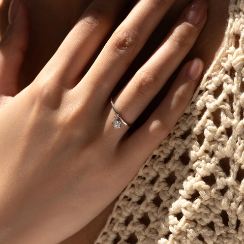 925 Sterling Silber Stern Anhänger Ring Baumelnder Fünfzackiger Stern Weißer Zirkon Minimalistischer Schmuck