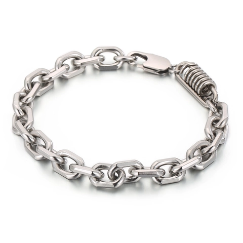 Punk Industrial Stainless Steel Bracelet For Men Hexagonal Link Chain Jewelry With Spring Decor Geometric Wristband Gift