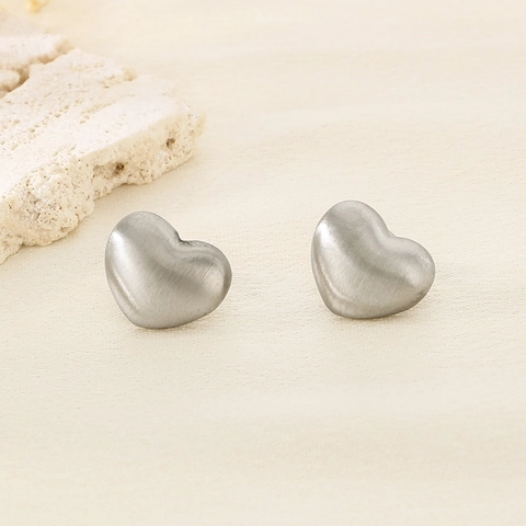 Pendientes De Botón Con Forma De Corazón Minimalistas Acero Inoxidable Textura Mate Cepillada Joyería Elegante Para Mujer