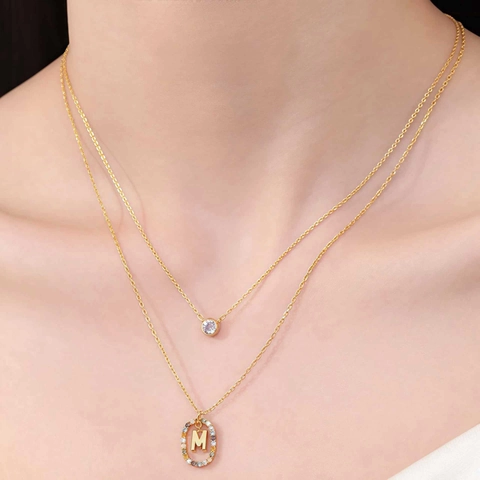 925 Sterling Silver Zircon Cable Chain Plating Inlay Letter Pendant Necklace
