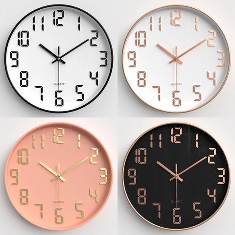 Orologio Da Parete Rotondo Moderno Silenzioso Quarzo Cornice Plastica Copertura Vetro Arredo Soggiorno Ufficio Minimalista