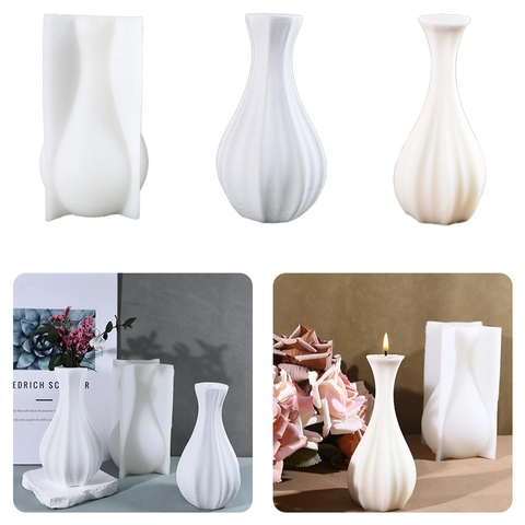 Καλούπι Σιλικόνης Για Βάζο DIY Ραβδωτή Υφή Σκανδιναβικό Στυλ Για Γύψο Ρητίνη Κεριά Διακόσμηση Σπιτιού
