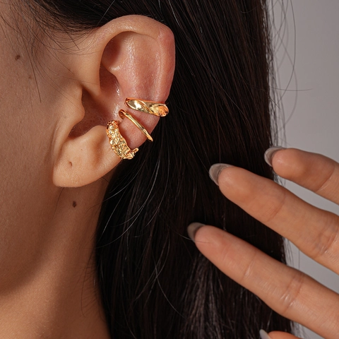Pendientes De Clip Geometricos Irregulares De Aleacion Sin Perforacion Textura Metalica Minimalista Joyeria Moda Mujeres