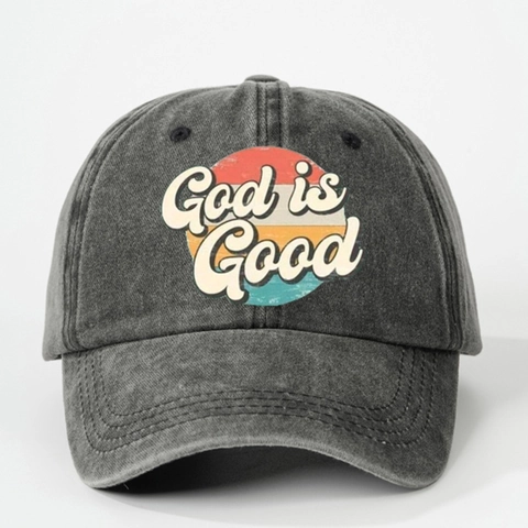 God Is Good Honkbalpet Gewassen Stof Verstelbare Hoed Retro Zonsondergang Grafische Print Casual Hut