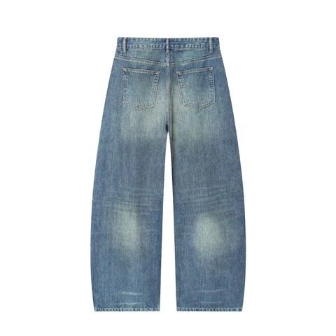 Women High Waist Wide Leg Jeans Ripped Distressed Washed Blue Denim Straight Casual Trousers