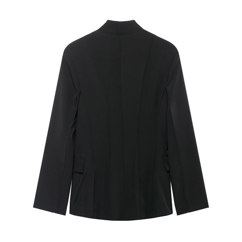 Blazer Donna Giacca Poliestere Manica Lunga Collo Revers Vestibilità Aderente Tinta Unita Ufficio Lavoro Elegante Moda
