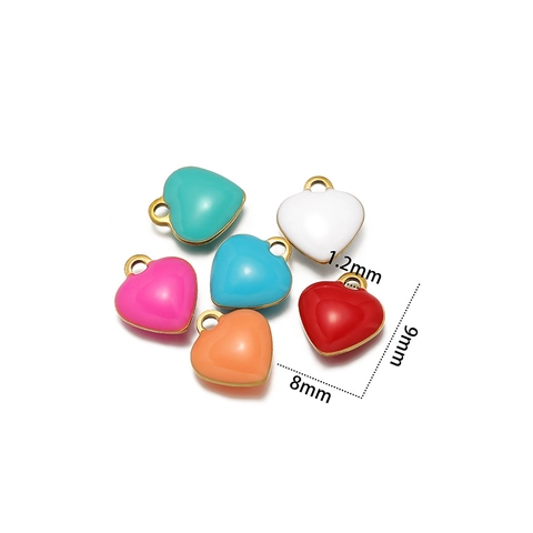 Stainless Steel Colorful Enamel Heart Pendants Macaron Style DIY Jewelry Accessories For Necklace Bracelet Making Women Gift
