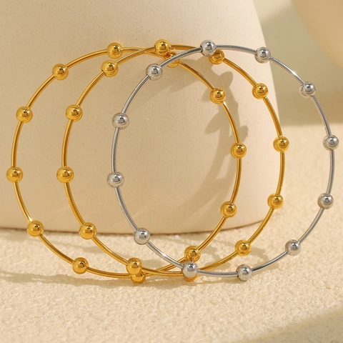 Minimalist Stainless Steel Round Bead Bangle Bracelet For Women European American Style Gold Silver Plated Fashion Jewelry