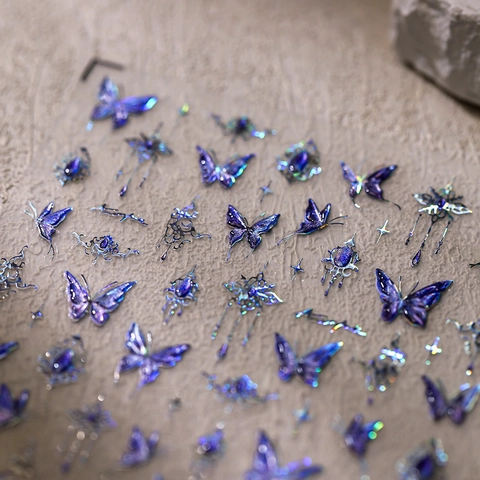 Autocollants De Nail Art Papillon Holographique Laser Violet Ultra Minces Auto-Adhésifs Décoration De Manucure