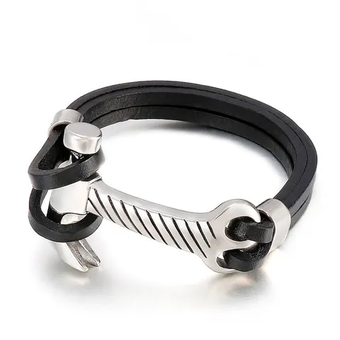Men Multi Layer Braided Genuine Leather Bracelet With Stainless Steel Hammer Wrench Shape Hardware Industrial Punk Wristband