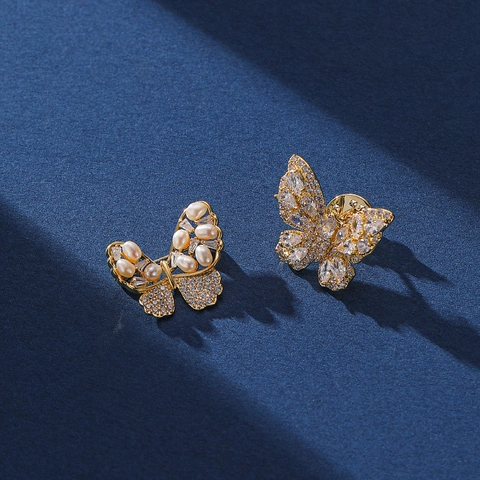 Elegante Schmetterling Brosche Mit Süßwasserperle Und Zirkonia Vergoldeter Kupferstecker Für Damen Accessoires