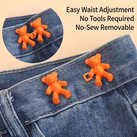 Teddy Bear Waist Tightener Alloy Detachable Nail-Free Adjustable Button Clasp For Jeans Pants Skirts Cute Clothing Accessory