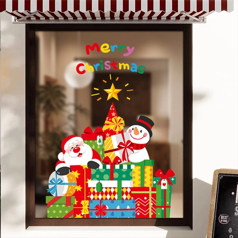 Pegatinas Ventana Navidad Papá Noel Muñeco De Nieve Caja Regalo Adhesivos Estáticos PVC Doble Cara Para Decoración Cristal