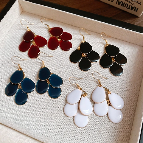 Pendientes Gota De Agua En Capas De Aleación Esmalte Joyería De Moda Chic Para Mujer Colgantes Goteo Multicapa