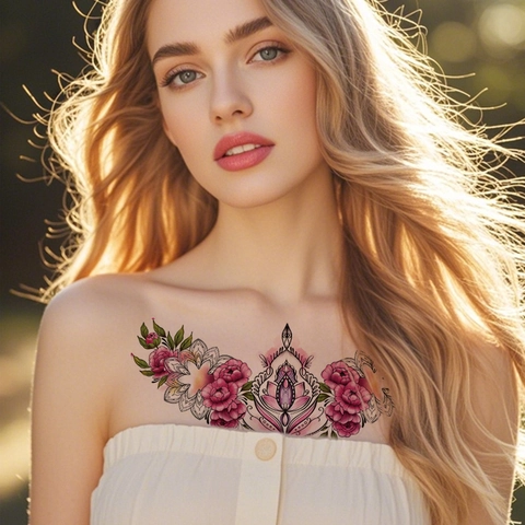 Tatuaggio Temporaneo Adesivo Fiore Farfalla Impermeabile Petto Clavicola Body Art Sexy Mandala Donne