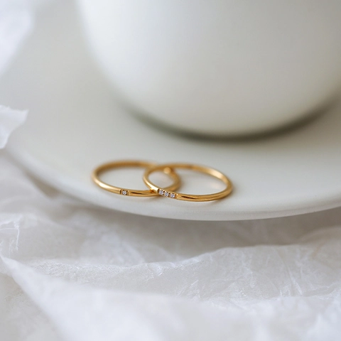 Minimalist Ultra Thin Titanium Steel Ring Zircon Inlaid Simple Elegant Fashion Dainty Finger Jewelry For Women