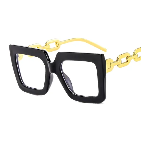 Oversized Square Optical Glasses Anti Blue Light PC Frame Decorative Metal Chain Temples Fashion Eyewear For Women