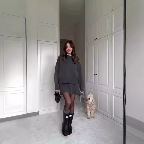 Maglione In Maglia E Minigonna Da Donna Completo Casual Tinta Unita Maniche Lunghe
