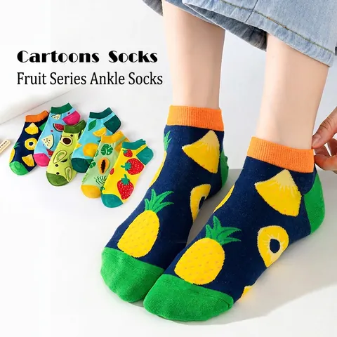Calzini Fantasmini Donna Cotone Motivo Frutta Fragola Ananas Avocado Traspiranti Calzini Alla Caviglia Casual