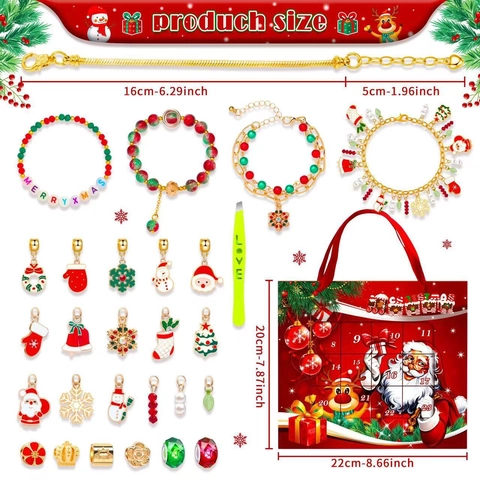 Christmas Advent Calendar DIY Bracelet Jewelry Making Alloy Charms Beads Countdown Xmas Holiday Gift For Girls