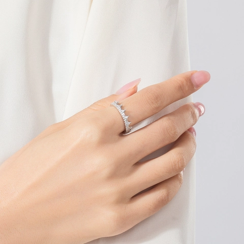 Crown Ring 925 Sterling Silver Micro Pave Cubic Zirconia Adjustable Opening Elegant Jewelry For Women