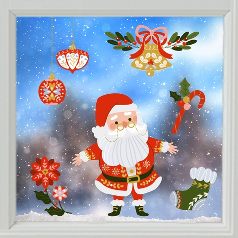 Natale Finestra Parete Adesivi Babbo Natale Campane Calze Ornamenti PVC Impermeabile Decalcomanie Casa Vacanze Festa Decorazione