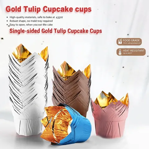Pirottini Per Cupcake Tulipano Carta In Alluminio Antigrasso Stampi Per Muffin Per Dolci Torta Rivestimento Dorato