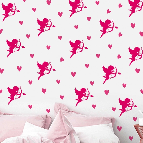 Pegatinas De Pared De Cupido Corazon San Valentin PVC Autoadhesivo Romantico Rosa Decoracion Ventana