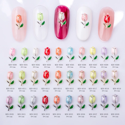 Amuletos Arte De Uñas Tulipán Rosa Flor Aleación Esmalte Manicura Decoraciones Accesorios Joyería