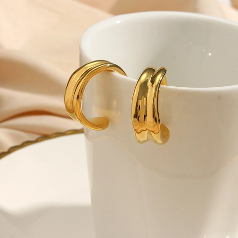 Orecchini a Cerchio in Acciaio Inossidabile Placcato Oro 18K Minimalisti con Onde Irregolari per Donna Gioielli Geometrici